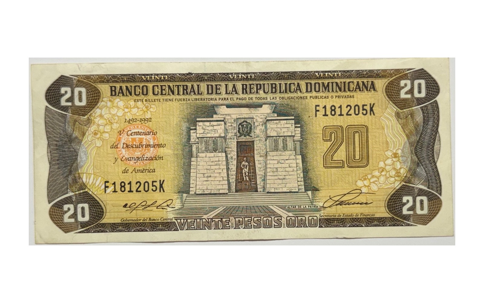 Veinte Pesos Oro, 1992