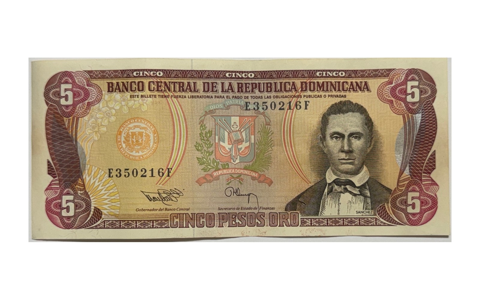 Cinco Pesos Oro, 1993